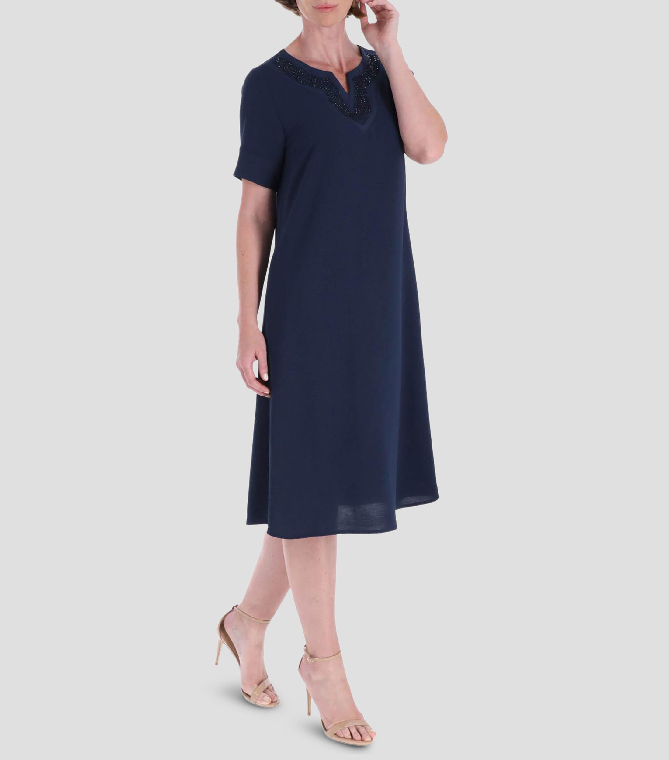 Vestido midi liso manga corta Mujer